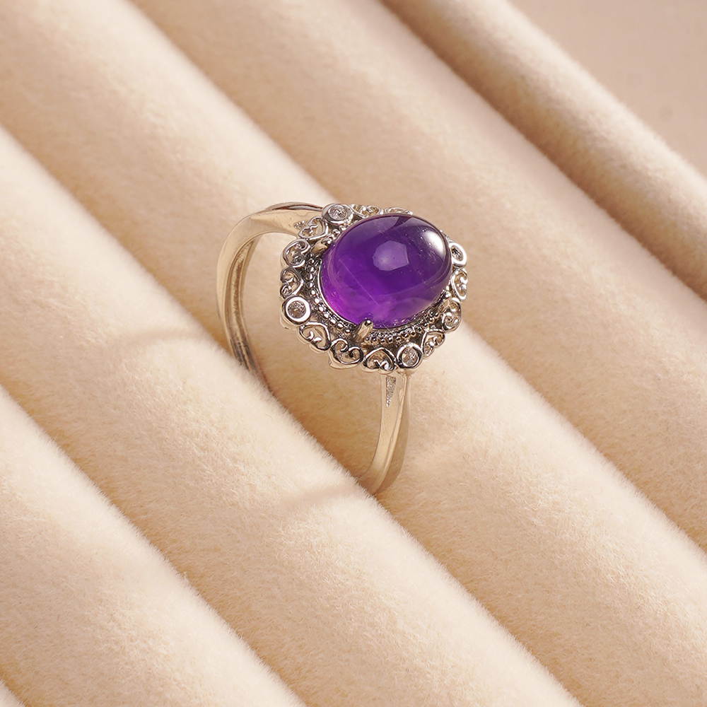 Amethyst egg face ring